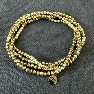 Stella & Dot Gray Silver Beaded Hematite Bracelets Set of 4 Stretch